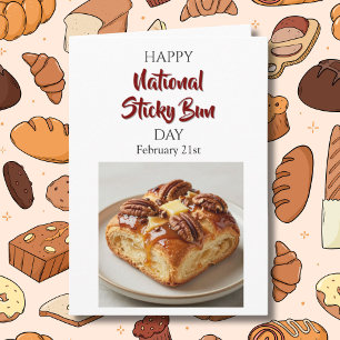 Cartão Feliz Dia Nacional do Sticky Bun! 21 de Fevereiro