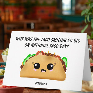 Cartão Feliz Dia Nacional do Taco com Taco Kawaii Feliz