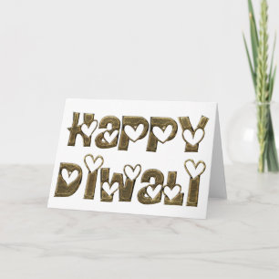 Cartão Feliz Diwali saudando tipografia de corações bon