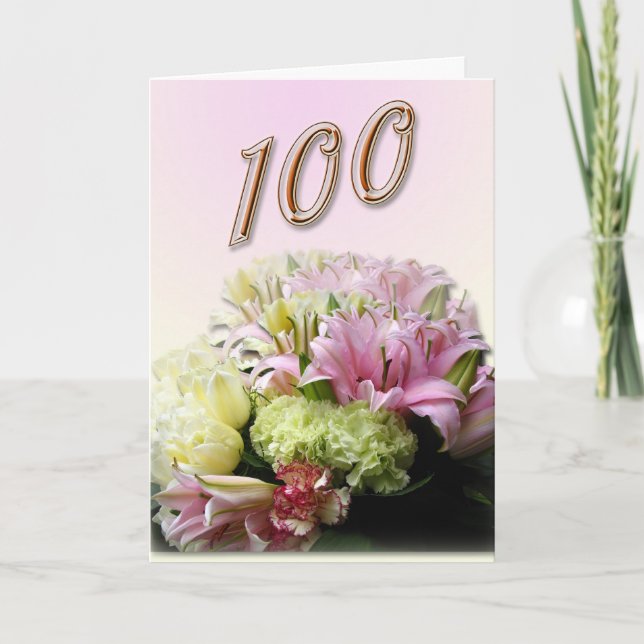 Cartão feliz do aniversário do buquê 100th (Frente)