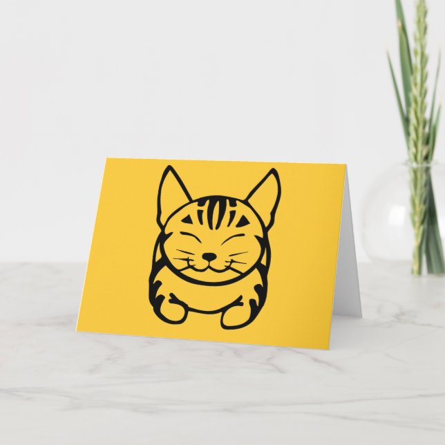 Cartão feliz do gato (preto no amarelo) (Frente)