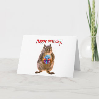 Cartão Feliz Esquilo de aniversário com presente