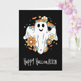 Cartão Feliz Fantasma Retro Hippie Vibe Halloween