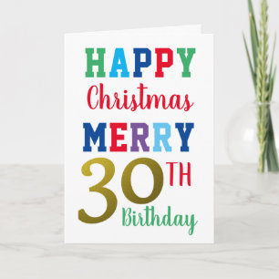 Cartão Feliz Feliz de Natal aniversário de 30 anos Colori