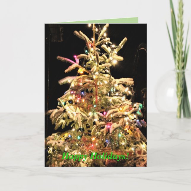 Cartão Feliz Feriados! Neve Real Árvore Real!Natal Real (Frente)