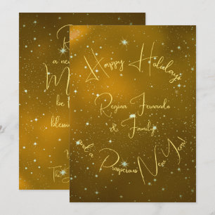 Cartão Feliz Férias Ano Novo Estrelas Tipografia Dourada