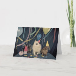 Cartão Feliz Festa de Aniversário com Cães e Bebidas