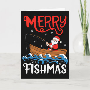 Cartão Feliz Fishmas Divertido Natal Papai Noel Pescaria