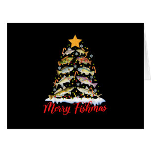 Cartão Feliz Fishmas Engraçado Árvore de Natal Luzes de P