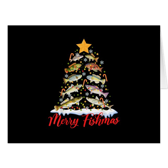 Cartão Feliz Fishmas Engraçado Árvore de Natal Luzes de P (Frente horizontal)