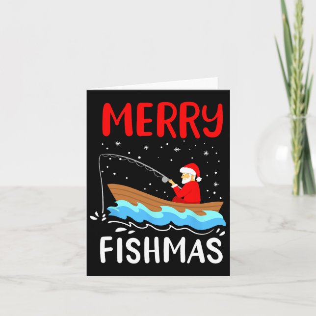 Cartão Feliz Fishmas Engraçado Natal Papai Noel Pesca (Frente)