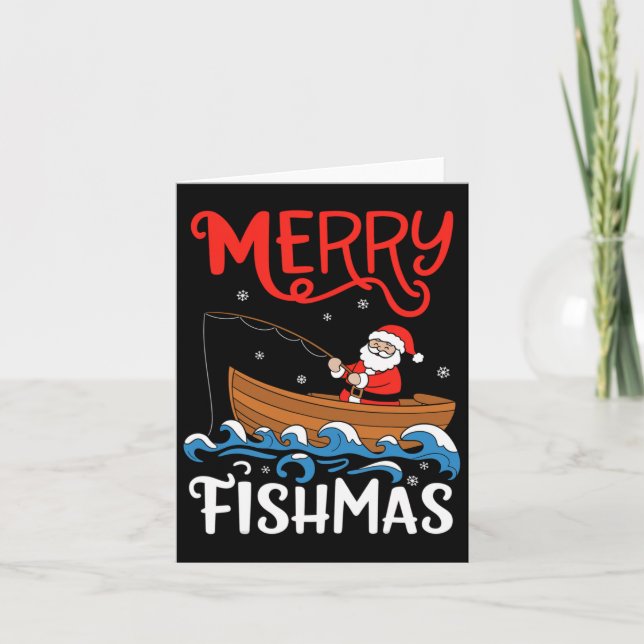 Cartão Feliz Fishmas Engraçado Natal Papai Noel Pesca (Frente)