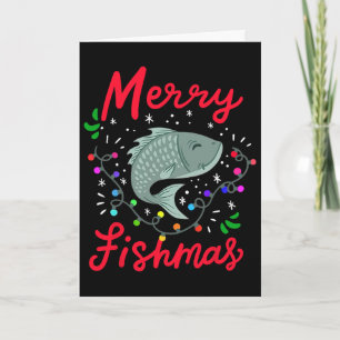 Cartão Feliz Fishmas Luzes Divertidas de Natal Árvore Pei