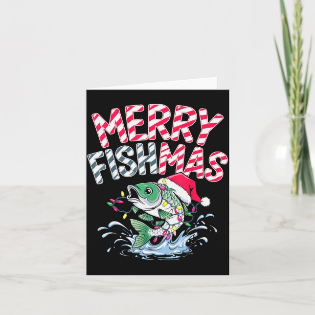 Cartão Feliz Fishmas Papai Noel Amantes de Pesca Humoríst (Frente)