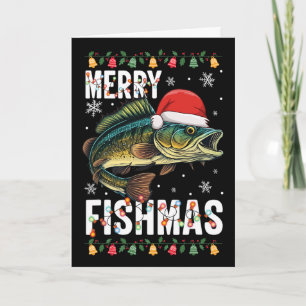 Cartão Feliz Fishmas Piada de Natal de Pesca Pijama Fishe