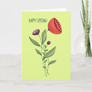 Cartão Feliz Flores de Mola Abstrato Arte de Linha Botâni