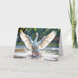 Cartão Feliz Ganso Branco De Aniversário Na Boca-Água