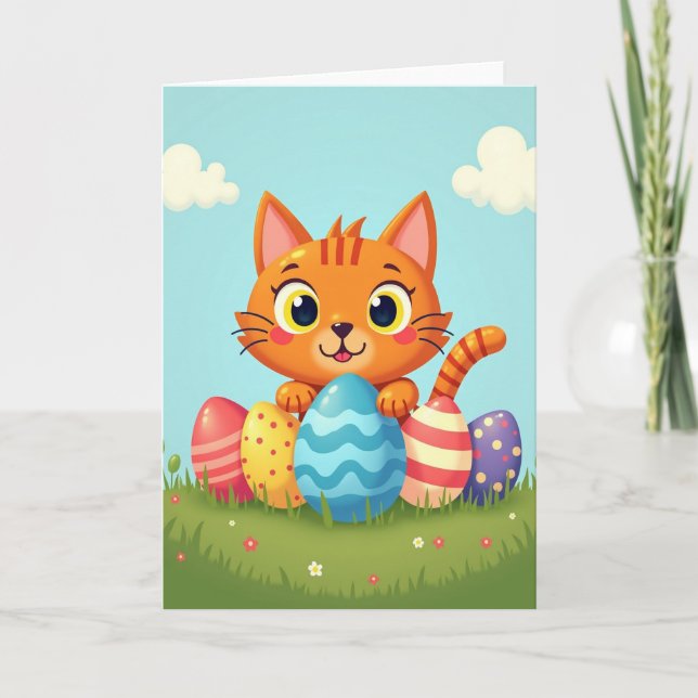 Cartão Feliz Gatinho de Primavera (Frente)
