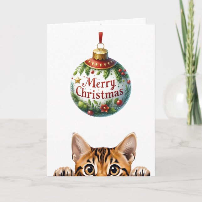 Cartão Feliz Gatinho Engraçado Natal (Frente)