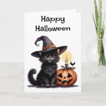 Feliz Gato de Halloween em um Chapéu de Bruxa