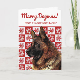 Cartão Feliz German shepherd de Cão de Natal Floco de Nev