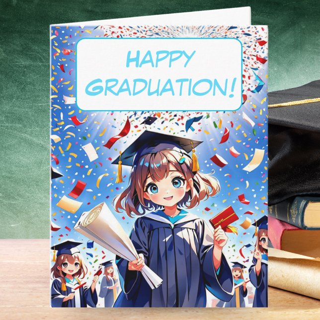 Cartão Feliz Graduação da Garota de Animação (Spark joy in their achievement with this adorable anime celebration!)