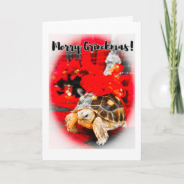 Cartão Feliz Grinchmas tartaruga sulcata de bebê com arco