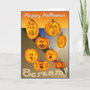 Cartão Feliz Gritar de Halloween! Pumpkins Gritando