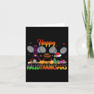Cartão Feliz Hallothanksmas Badminton Witch Hat no Natal