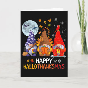 Cartão Feliz Hallothanksmas Dia das Bruxas Gnomos Dia de