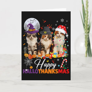 Cartão Feliz Hallothanksmas Gatinhos Fofos Halloween Dia