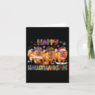 Cartão Feliz Hallothanksmas Pomerânia Cão de Halloween Ch