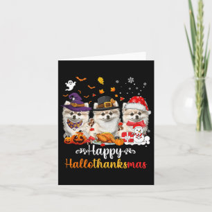 Cartão Feliz Hallothanksmas Pomerânia Cão de Halloween Ch