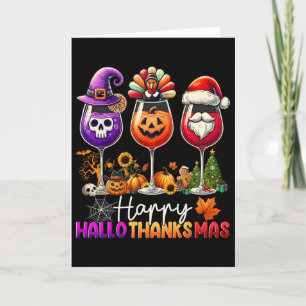 Cartão Feliz Hallothanksmas Vinho Halloween Dia de Ação d