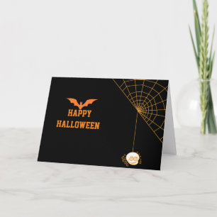 Cartão Feliz Halloween 2020 com Black Bat and Spider web