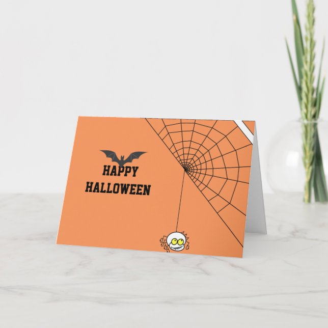 Cartão Feliz Halloween 2020 com Black Bat and Spider web (Frente)