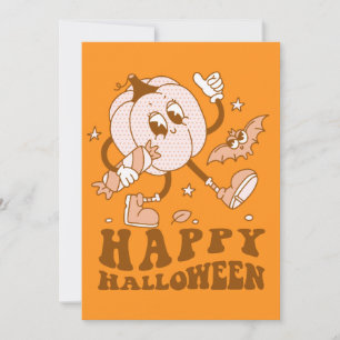 Cartão Feliz Halloween Abóbora de bolinhas retrô