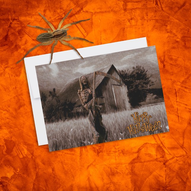 Cartão Feliz Halloween Assustador, Caçador de Esqueleto (Criador carregado)