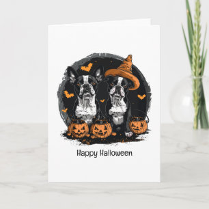 Cartão Feliz Halloween Boston Terrier Dogs