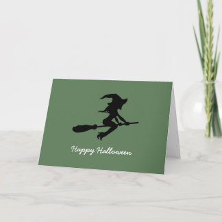 Cartão Feliz Halloween, Bruxa na Broomstick