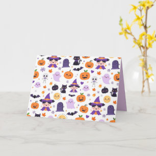 Cartão Feliz Halloween Bruxas Fantasmas Gatos Morcegos Ab