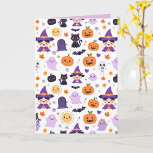 Cartão Feliz Halloween Bruxas Fantasmas Gatos Morcegos Ab