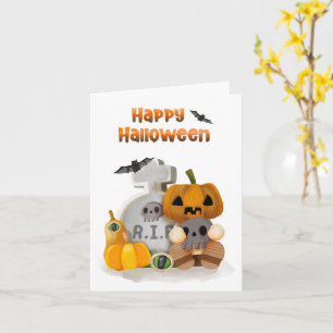 Cartão Feliz Halloween Cabeça de Abóbora RIP 