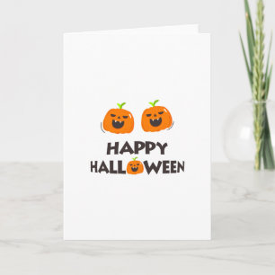 Cartão Feliz Halloween com 2 abóboras sorridentes.