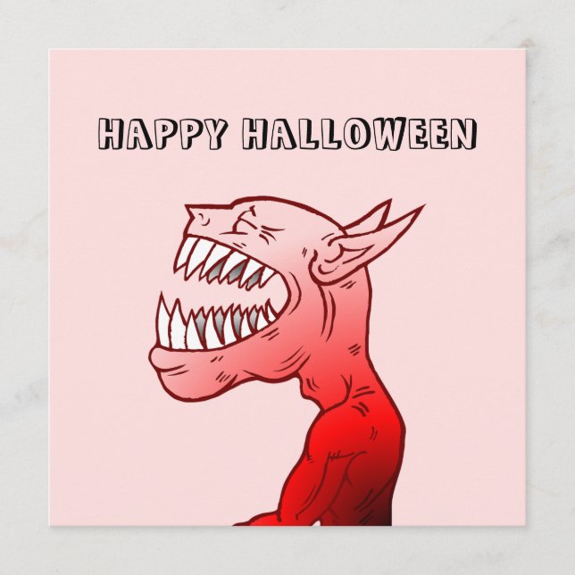 Cartão Feliz Halloween com o demônio risonho (Frente)