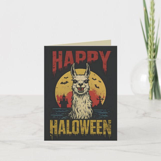 Cartão Feliz Halloween Creepy Llama (Frente)