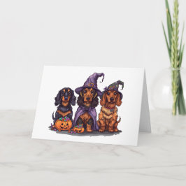 Cartão Feliz Halloween Dachshund Witch Dogs