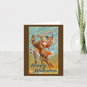 Cartão Feliz Halloween Dançando Bufa Máscara Vintage