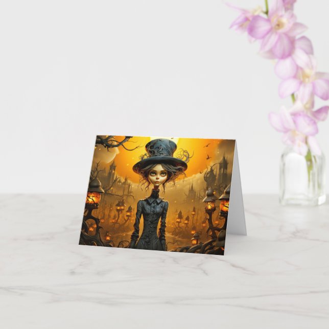 Cartão Feliz Halloween - Design de Bruxa Gótica (Orquídea)