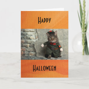 Cartão Feliz Halloween Engraçado Gato Humor de Costume